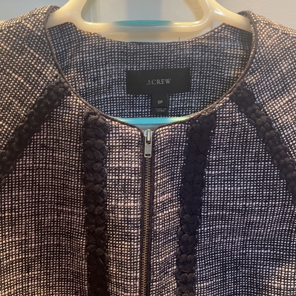 J. Crew 0P short navy tweed jacket. Zip front. Excellent condition. - Picture 2 of 4